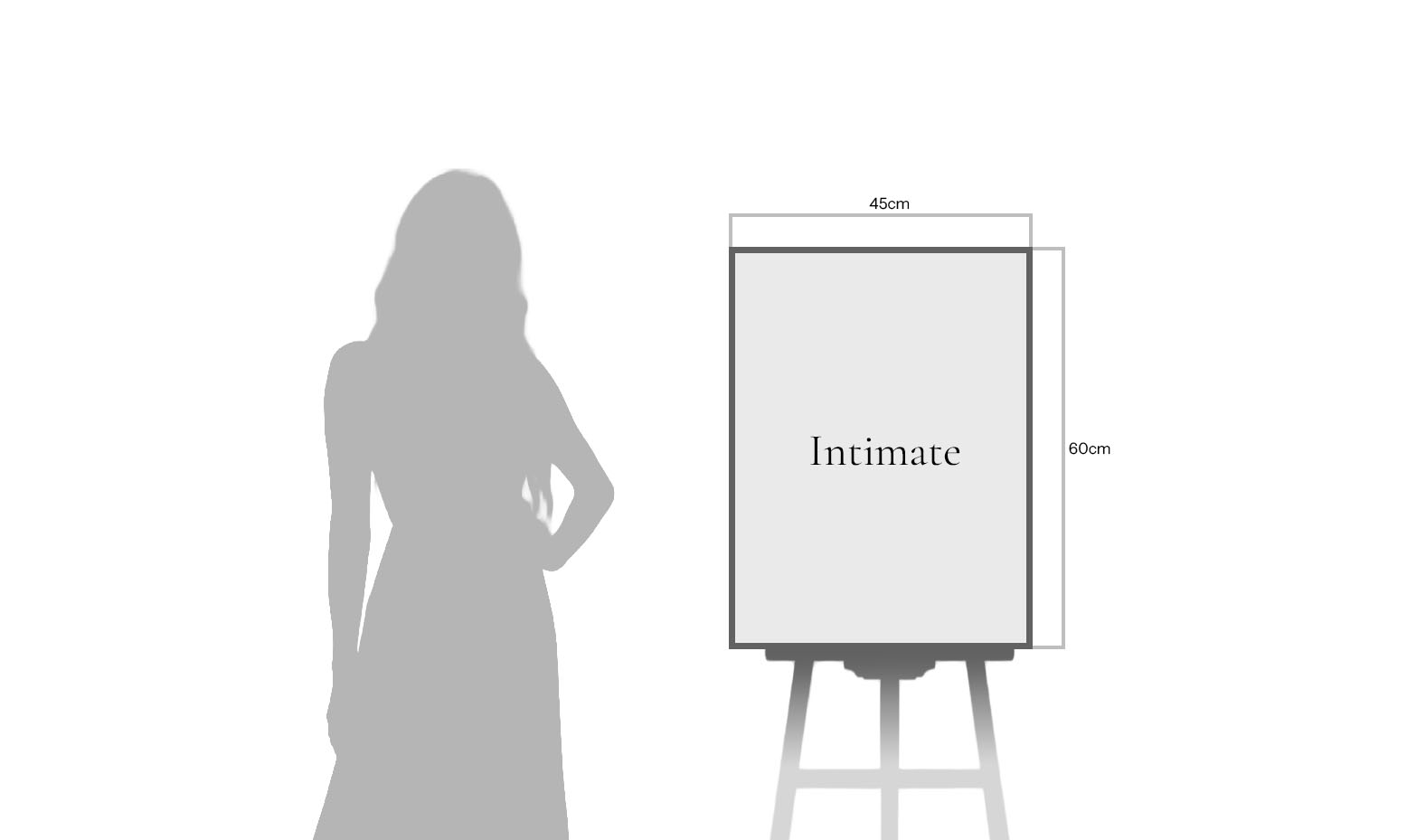 45×60 cm print on easel with person for scale
